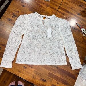 NWT Gilli white lace puff shoulder long sleeve top large